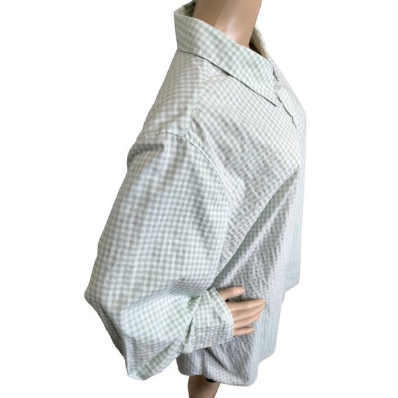 Woman Within Plus Size 1X Light Green White Gingham Button-Up Long Sleeve Shirt - Picture 9 of 10